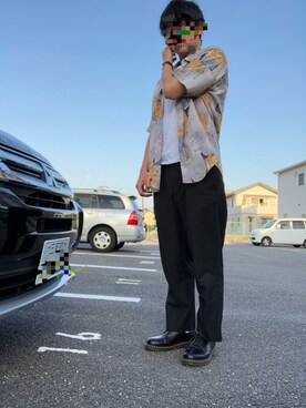 「Dr. Martens（ドクターマーチン）のDr.Martens GIBSON SHOES（ブーツ、ブラック系）」を使った、スケさん＊さん（メンズ・172cm）の春コーディネート