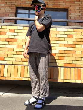 「RAGEBLUE（レイジブルー）のTRワイドパンツ/799109（スラックス、グレー系）」を使った、スケさん＊さん（メンズ・172cm）の夏コーディネート