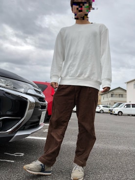「RAGEBLUE（レイジブルー）のコーデュロイワイドパンツ/810128（その他パンツ、ブラウン系）」を使った、スケさん＊さん（メンズ・172cm）の秋コーディネート