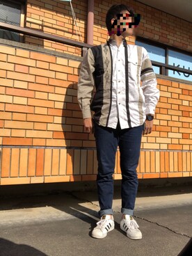 「adidas（アディダス）の《メルマガ掲載》adidas アディダス SUPERSTAR スーパースター C77124 15SS WHT/CBK/WHT         （スニーカー、ホワイト系）」を使った、スケさん＊さん（メンズ・172cm）の秋コーディネート
