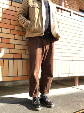 「Dr. Martens（ドクターマーチン）のDr.Martens GIBSON SHOES（ブーツ、ブラック系）」を使った、スケさん＊さん（メンズ・172cm）の冬コーディネート