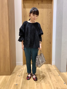 「coen（コーエン）のローンピンタックスモックブラウス（シャツ/ブラウス）」を使った、coen かねもとさん（レディース・157cm）の秋コーディネート