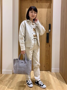 「coen」｜「アイテム（デニムジャケット）」を使った、coen かねもとさん（レディース・157cm）の春コーディネート
