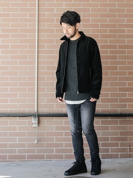 「LOUNGE LIZARD（ラウンジリザード）のアイテム（ブルゾン）」を使った、SHUさん（メンズ・168cm）の秋コーディネート