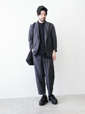 「ATTACHMENT（アタッチメント）のアイテム（帽子）」を使った、SHUさん（メンズ・170cm）の春コーディネート