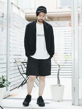 「ATTACHMENT（アタッチメント）のアイテム（帽子）」を使った、SHUさん（メンズ・170cm）の夏コーディネート