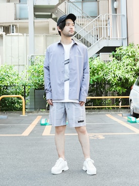 「ATTACHMENT（アタッチメント）のアイテム（帽子）」を使った、SHUさん（メンズ・170cm）の夏コーディネート