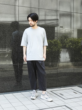 「ATTACHMENT（アタッチメント）の60/2ギザシルキー天竺 クルーネックドルマンS/S（Tシャツ/カットソー）」を使った、SHUさん（メンズ・170cm）の夏コーディネート