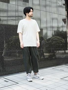 「ATTACHMENT（アタッチメント）の60/2ギザシルキー天竺 クルーネックドルマンS/S（Tシャツ/カットソー）」を使った、SHUさん（メンズ・170cm）の夏コーディネート