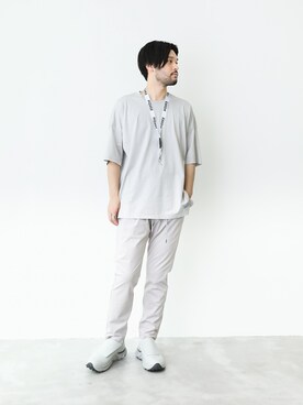 「ATTACHMENT（アタッチメント）の60/2ギザシルキー天竺 クルーネックドルマンS/S（Tシャツ/カットソー）」を使った、SHUさん（メンズ・170cm）の秋コーディネート