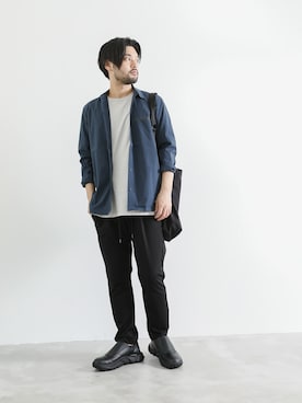 「ATTACHMENT（アタッチメント）の60/2ギザシルキー天竺 クルーネックドルマンS/S（Tシャツ/カットソー）」を使った、SHUさん（メンズ・170cm）の秋コーディネート