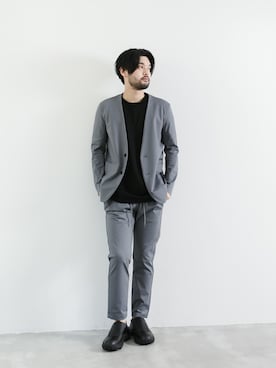 「ATTACHMENT（アタッチメント）の60/2ギザシルキー天竺 クルーネックドルマンS/S（Tシャツ/カットソー）」を使った、SHUさん（メンズ・170cm）の秋コーディネート