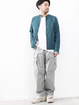 「春カラー」｜「アイテム（ライダースジャケット）」を使った、SHUさん（メンズ・170cm）の冬コーディネート