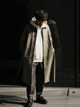 「ATTACHMENT（アタッチメント）のアイテム（ステンカラーコート）」を使った、SHUさん（メンズ・170cm）の冬コーディネート