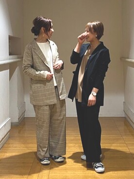 「双子コーデ」｜「アイテム（ブルゾン）」を使った、suuさん（レディース・154cm）の春コーディネート