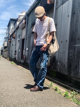 「リーバイス501」｜「アイテム（ハンチング/ベレー帽）」を使った、HIROKIさん（メンズ・181cm）の夏コーディネート