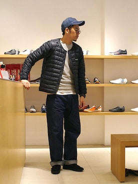 「アイテム（帽子、ブルー系）」を使った、matsu_no_motoさん（メンズ・176cm）の秋コーディネート