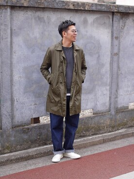 「ラフスタイル」｜「アイテム（ステンカラーコート）」を使った、matsu_no_motoさん（メンズ・175cm）の冬コーディネート