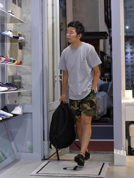 「MOCEAN（モーシャン）のアイテム」を使った、matsu_no_motoさん（メンズ・175cm）の夏コーディネート