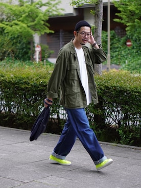 「SCYE BASICS（サイベーシックス）のアイテム（デニムパンツ）」を使った、matsu_no_motoさん（メンズ・176cm）の春コーディネート