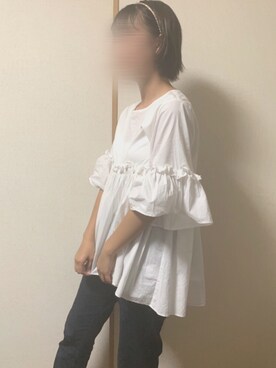 「earth（アース）のアイテム（トップス、ホワイト系）」を使った、ay🧸さん（レディース）の夏コーディネート