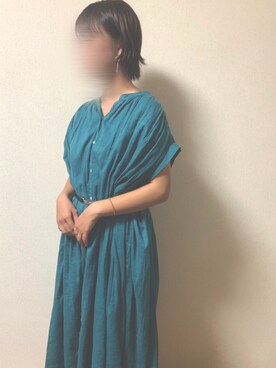 「studio CLIP（スタディオクリップ）のソフトボイルスキッパーフレンチスリーブワンピース（ワンピース、グリーン系）」を使った、ay🧸さん（レディース）の夏コーディネート