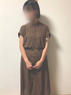 「studio CLIP（スタディオクリップ）の楊柳ボイル半袖シャツワンピース（ワンピース、ブラウン系）」を使った、ay🧸さん（レディース）の夏コーディネート