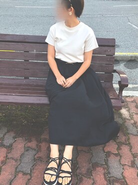 「UNIQLO（ユニクロ）のクルーネックT（半袖）（Tシャツ/カットソー、ベージュ系）」を使った、ay🧸さん（レディース）の夏コーディネート