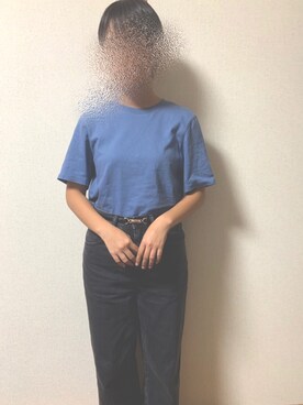 「UNIQLO（ユニクロ）のクロップドクルーネックT（半袖）（Tシャツ/カットソー、ブルー系）」を使った、ay🧸さん（レディース）の夏コーディネート