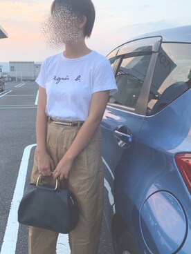 「agnes b.（アニエスベー）のS137 TS　ロゴTシャツ（Tシャツ/カットソー、ホワイト系）」を使った、ay🧸さん（レディース）の夏コーディネート