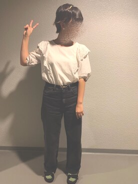 「earth（アース）のアイテム（トップス、ホワイト系）」を使った、ay🧸さん（レディース）の秋コーディネート