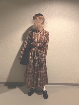 「村濱遥ちゃんとA.G.PLUS Park Aveのコラボワンピのアイテム（ワンピース/ドレス、レッド系）」を使った、ay🧸さん（レディース）の秋コーディネート