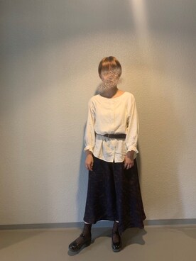 「Samansa Mos2（サマンサ モスモス）のキャンディースリーブブラウス（シャツ/ブラウス、ホワイト系）」を使った、ay🧸さん（レディース）の秋コーディネート