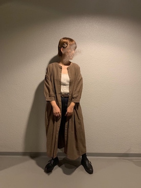 「Samansa Mos2（サマンサ モスモス）のスタンドネックギャザーワンピース（ワンピース、ブラウン系）」を使った、ay🧸さん（レディース）の秋コーディネート