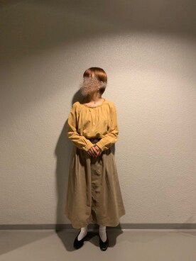 「studio CLIP（スタディオクリップ）の《days》 コットンタックフレアスカート（スカート、ベージュ系）」を使った、ay🧸さん（レディース）の秋コーディネート