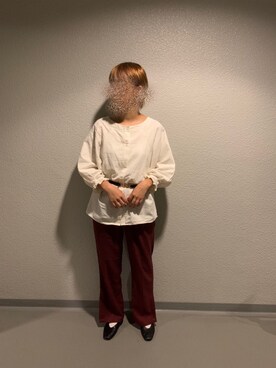 「Samansa Mos2（サマンサ モスモス）のキャンディースリーブブラウス（シャツ/ブラウス、ホワイト系）」を使った、ay🧸さん（レディース）の秋コーディネート