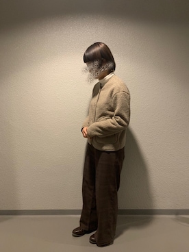 「UNIQLO（ユニクロ）のフリースノーカラージャケット（長袖）（その他アウター、ベージュ系）」を使った、ay🧸さん（レディース）の秋コーディネート