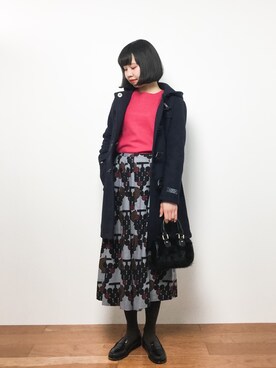 「レトロ」｜「アイテム（ダッフルコート）」を使った、hinaさん（レディース・163cm）の冬コーディネート