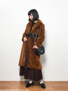「BLISS POINT（ブリスポイント）のアイテム（その他アウター）」を使った、hinaさん（レディース・163cm）の冬コーディネート