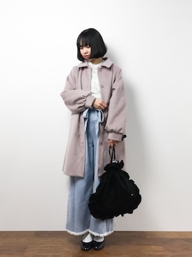 「花柄シャツ」｜「アイテム（その他アウター）」を使った、hinaさん（レディース・163cm）の冬コーディネート