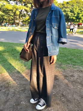 「UNIQLO（ユニクロ）のスーピマコットンリブクルーネックT（半袖）（Tシャツ/カットソー）」を使った、kaaaaazzzさん（レディース・163cm）の秋コーディネート