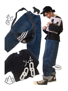 「CONVERSE（コンバース）のアイテム（シューズ、ブラック系）」を使った、YUKIさん（レディース・163cm）の秋コーディネート