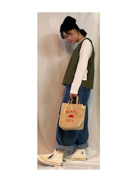 「CONVERSE（コンバース）のアイテム（シューズ、ホワイト系）」を使った、YUKIさん（レディース・163cm）の秋コーディネート