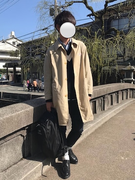 「パラブーツ」｜「アイテム（ステンカラーコート）」を使った、リタさん（メンズ・173cm）の春コーディネート
