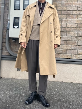 「Steven Alan（スティーブンアラン）のアイテム（トレンチコート）」を使った、リタさん（メンズ・173cm）の冬コーディネート