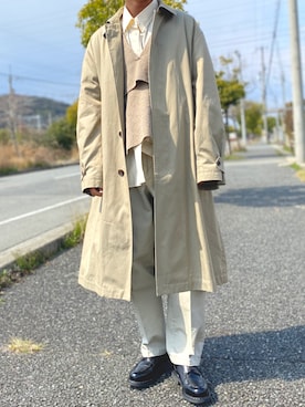 「アイテム（ステンカラーコート）」を使った、リタさん（メンズ・173cm・20代）の春コーディネート