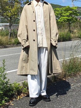 「ステンカラーコート ベージュ」｜リタさん（メンズ・173cm）の春コーディネート