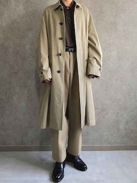 「stein（シュタイン）のアイテム（ステンカラーコート）」を使った、リタさん（メンズ・173cm）の春コーディネート