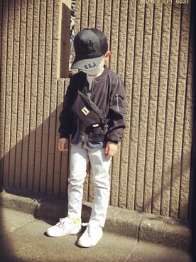 「5歳」｜「アイテム（ノーカラージャケット）」を使った、krkids0312さん（キッズ・110cm）の春コーディネート