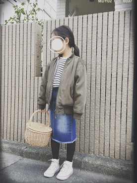 「GU（ジーユー）のアイテム（ノーカラージャケット）」を使った、krkids0312さん（キッズ・120cm）の春コーディネート